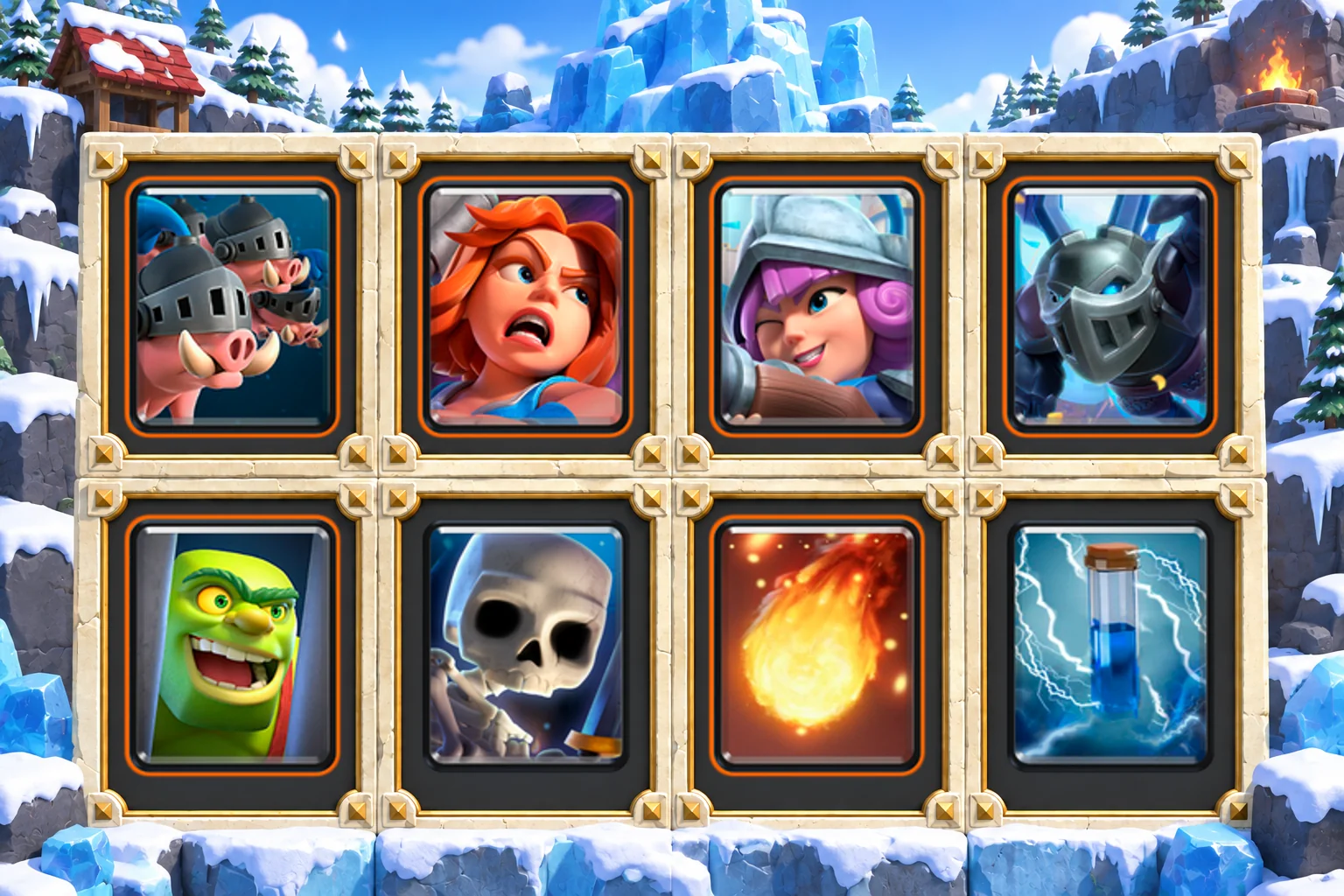 Royal Hogs Valkyrie Cage: Royal Hogs, Valkyrie, Musketeer, Mega Minion, Goblin Cage, Skeletons, Fireball, Zap