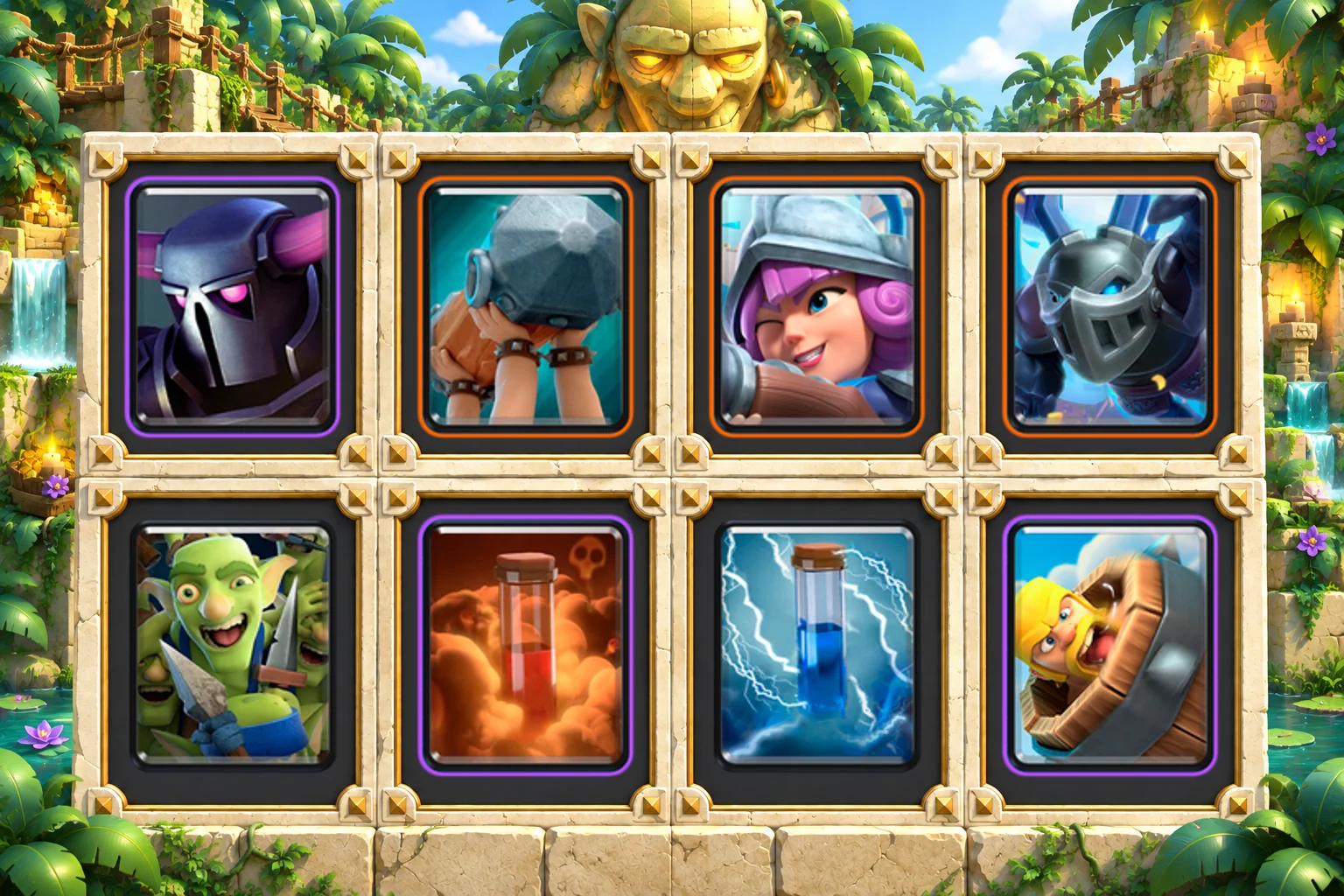 P.E.K.K.A Ram Poison: P.E.K.K.A, Battle Ram, Musketeer, Mega Minion, Goblin Gang, Poison, Zap, Barbarian Barrel