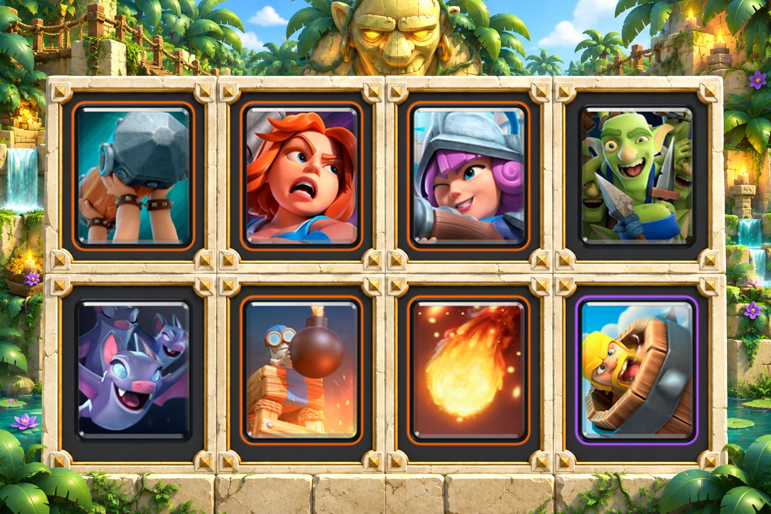 Battle Ram Gang Defense: Battle Ram, Valkyrie, Musketeer, Goblin Gang, Bats, Bomb Tower, Fireball, Barbarian Barrel
