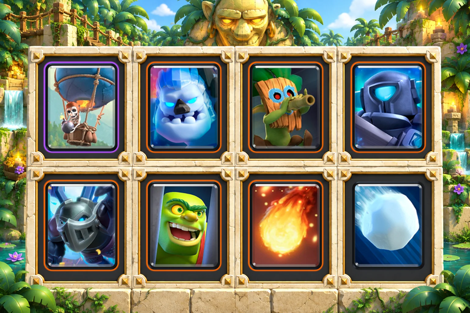 Balloon Dart Snowball: Balloon, Ice Golem, Dart Goblin, Mini P.E.K.K.A, Mega Minion, Goblin Cage, Fireball, Giant Snowball