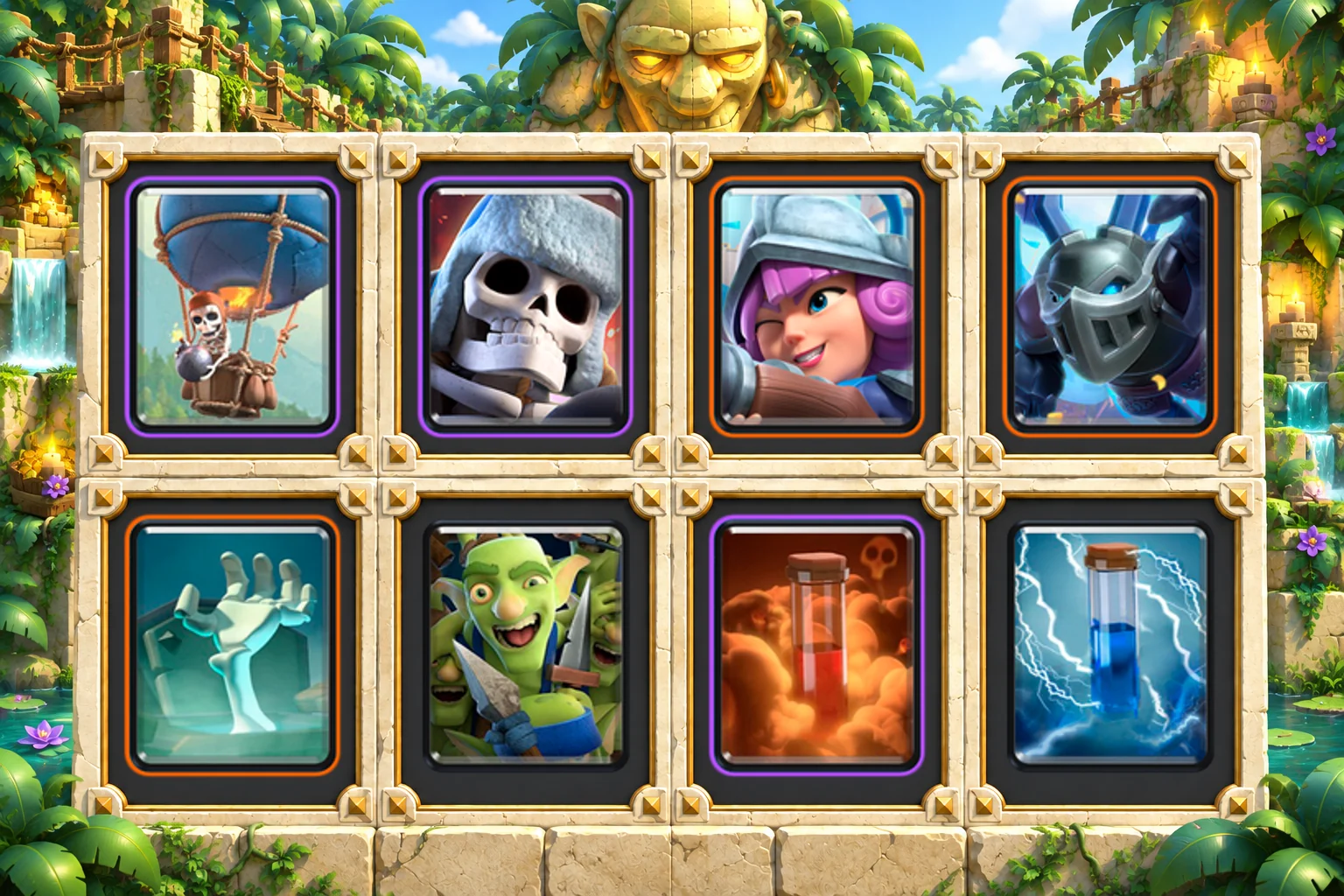 Balloon Giant Skeleton Poison: Balloon, Giant Skeleton, Musketeer, Mega Minion, Tombstone, Goblin Gang, Poison, Zap