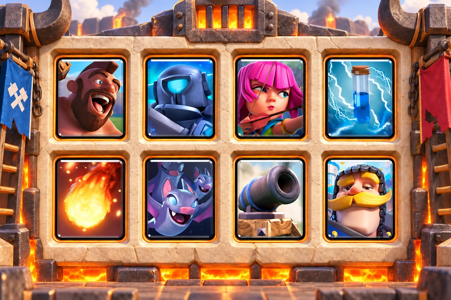 Hog Archers and Bats Control: Hog Rider, Mini P.E.K.K.A, Archers, Zap, Fireball, Bats, Cannon, Knight.