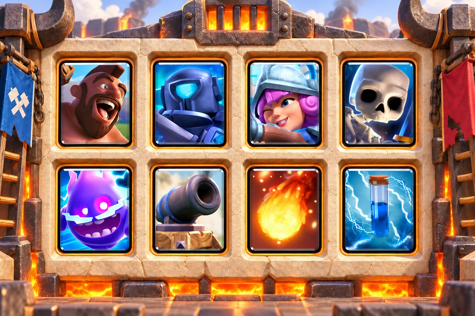 Hog Electro Spirit Cycle: Hog Rider, Mini P.E.K.K.A, Musketeer, Skeletons, Electro Spirit, Cannon, Fireball, Zap.