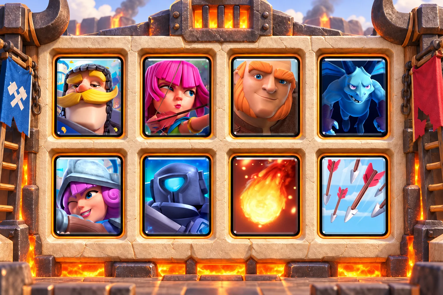 Giant Minions Midrange: Knight, Archers, Giant, Minions, Musketeer, Mini P.E.K.K.A, Fireball, Arrows.