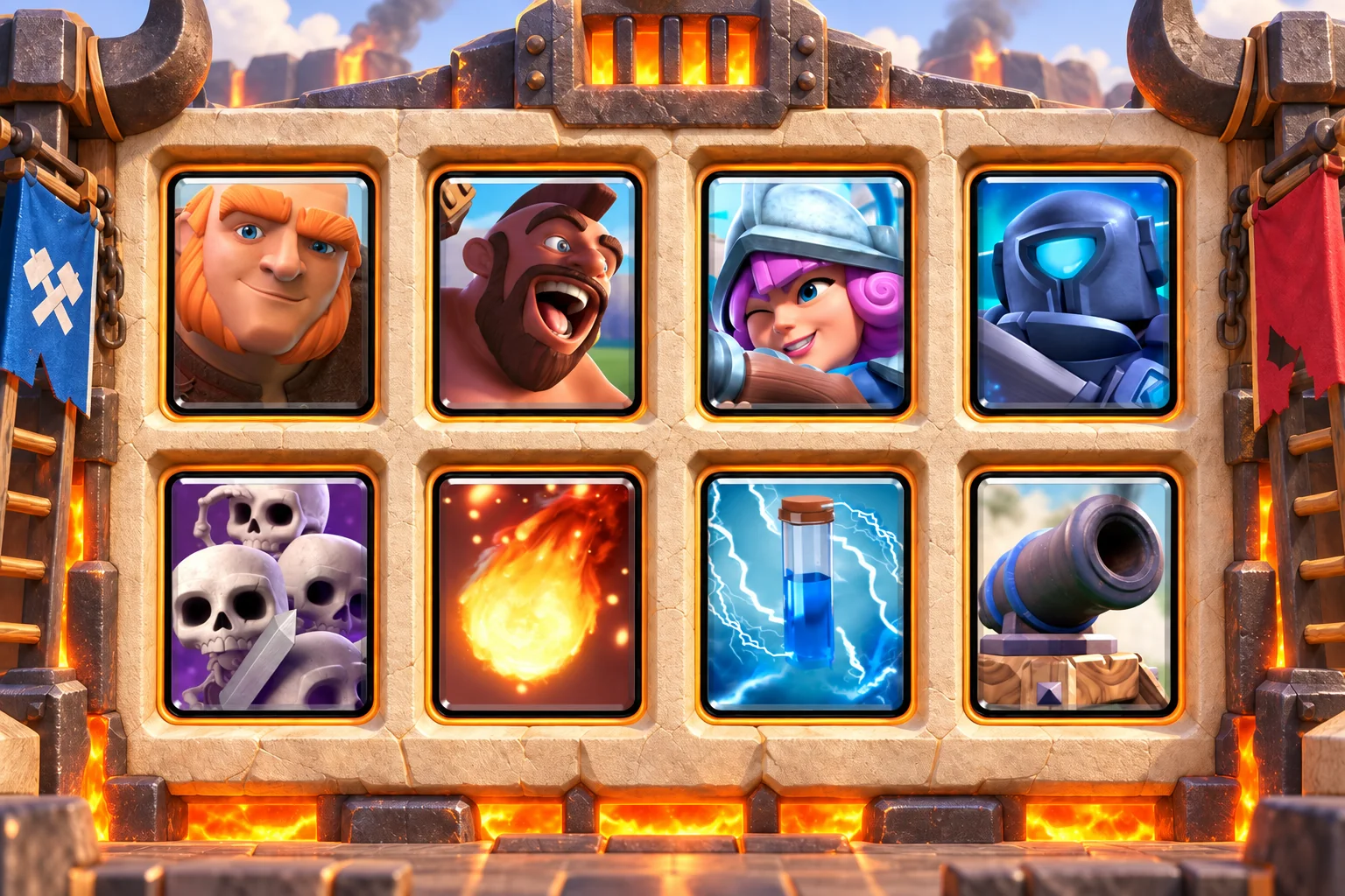 Giant Hog Dual Win Condition: Giant, Hog Rider, Musketeer, Mini P.E.K.K.A, Skeleton Army, Fireball, Zap, Cannon.
