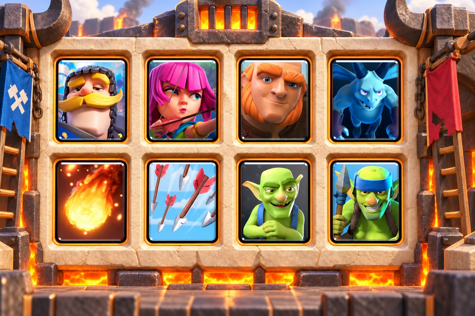 Giant Goblin Swarm: Knight, Archers, Giant, Minions, Fireball, Arrows, Goblins, Spear Goblins.