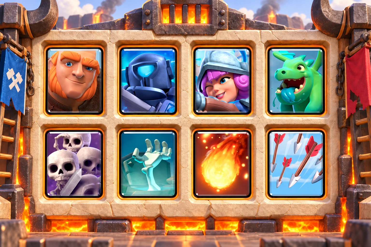 Giant Baby Dragon Control: Giant, Mini P.E.K.K.A, Musketeer, Baby Dragon, Skeleton Army, Tombstone, Fireball, Arrows.