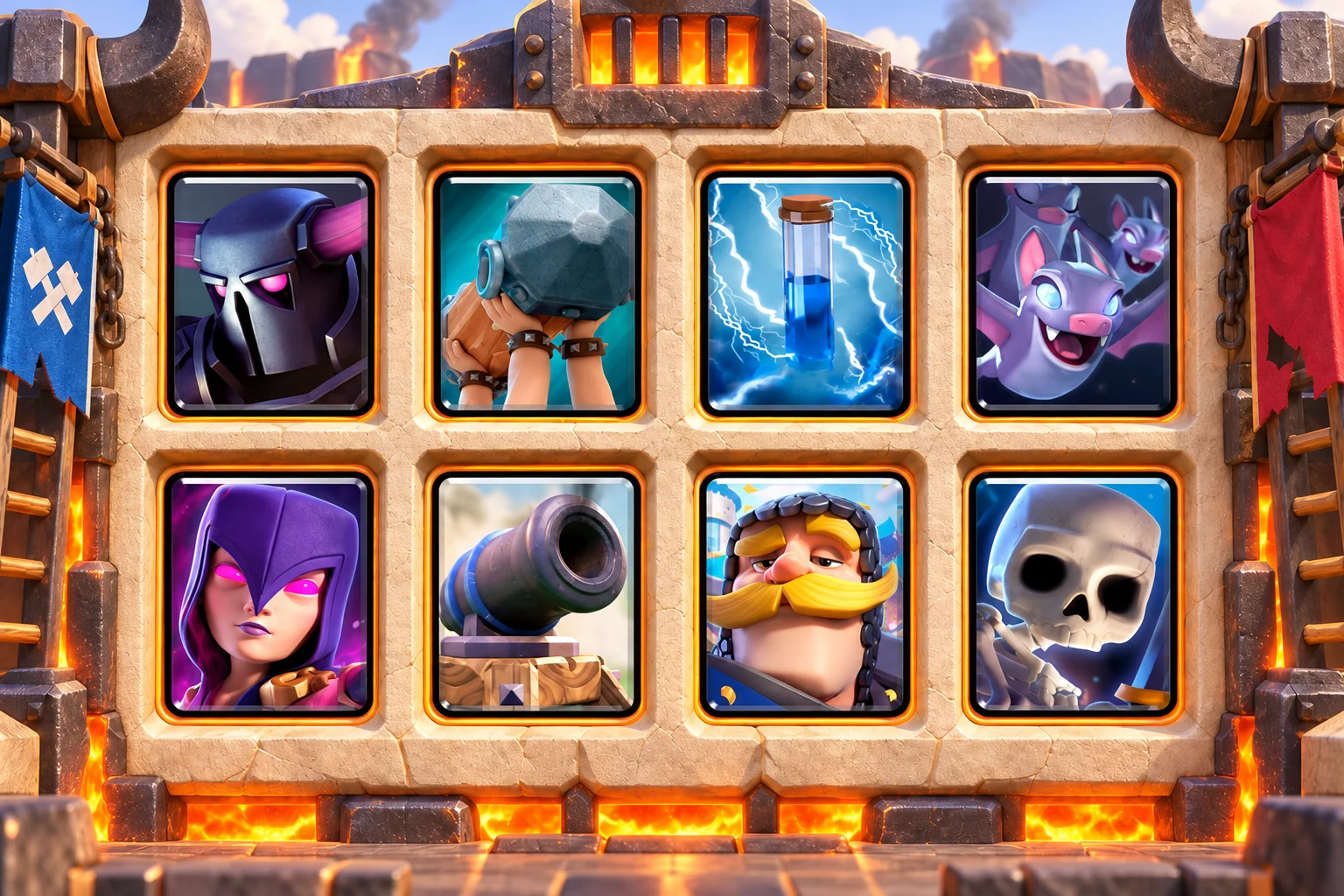 P.E.K.K.A Battle Ram Counterpush: P.E.K.K.A, Battle Ram, Zap, Bats, Witch, Cannon, Knight, Skeletons.