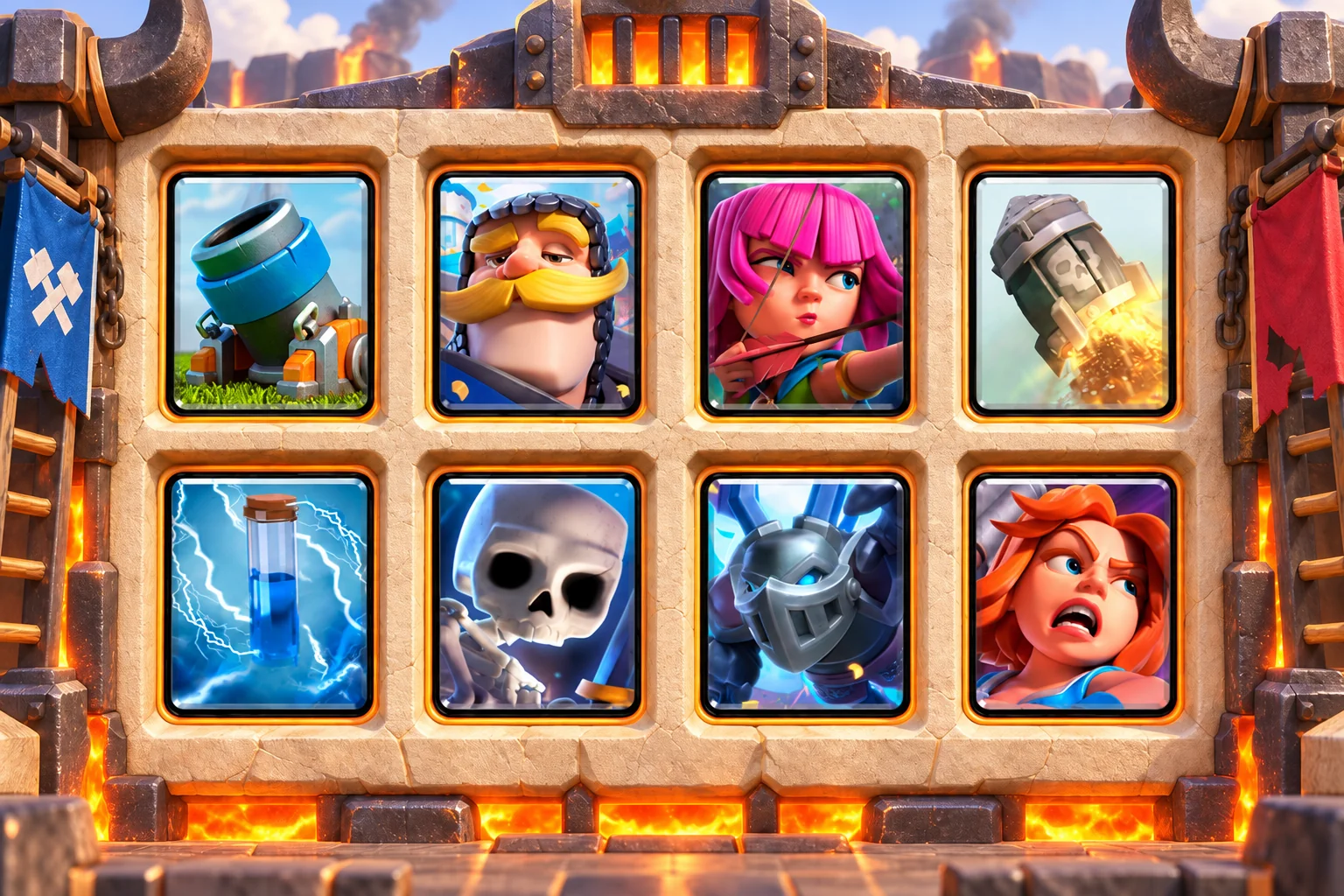 Mortar Rocket Control: Mortar, Knight, Archers, Rocket, Zap, Skeletons, Mega Minion, Valkyrie.