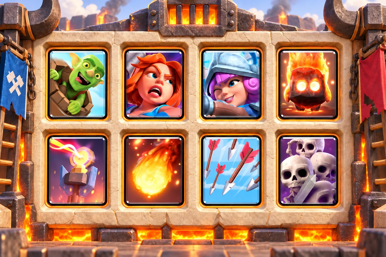 Goblin Barrel Inferno Control: Goblin Barrel, Valkyrie, Musketeer, Fire Spirit, Inferno Tower, Fireball, Arrows, Skeleton Army.