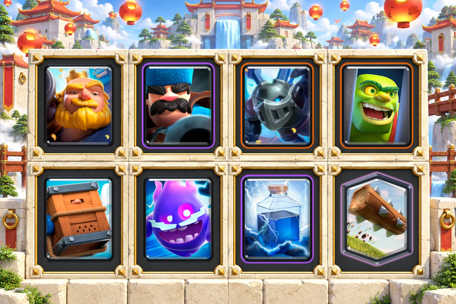 Royal Giant Hunter Royal Delivery with Royal Giant, Hunter, Mega Minion, Goblin Cage, Royal Delivery, Electro Spirit, Lightning, The Log