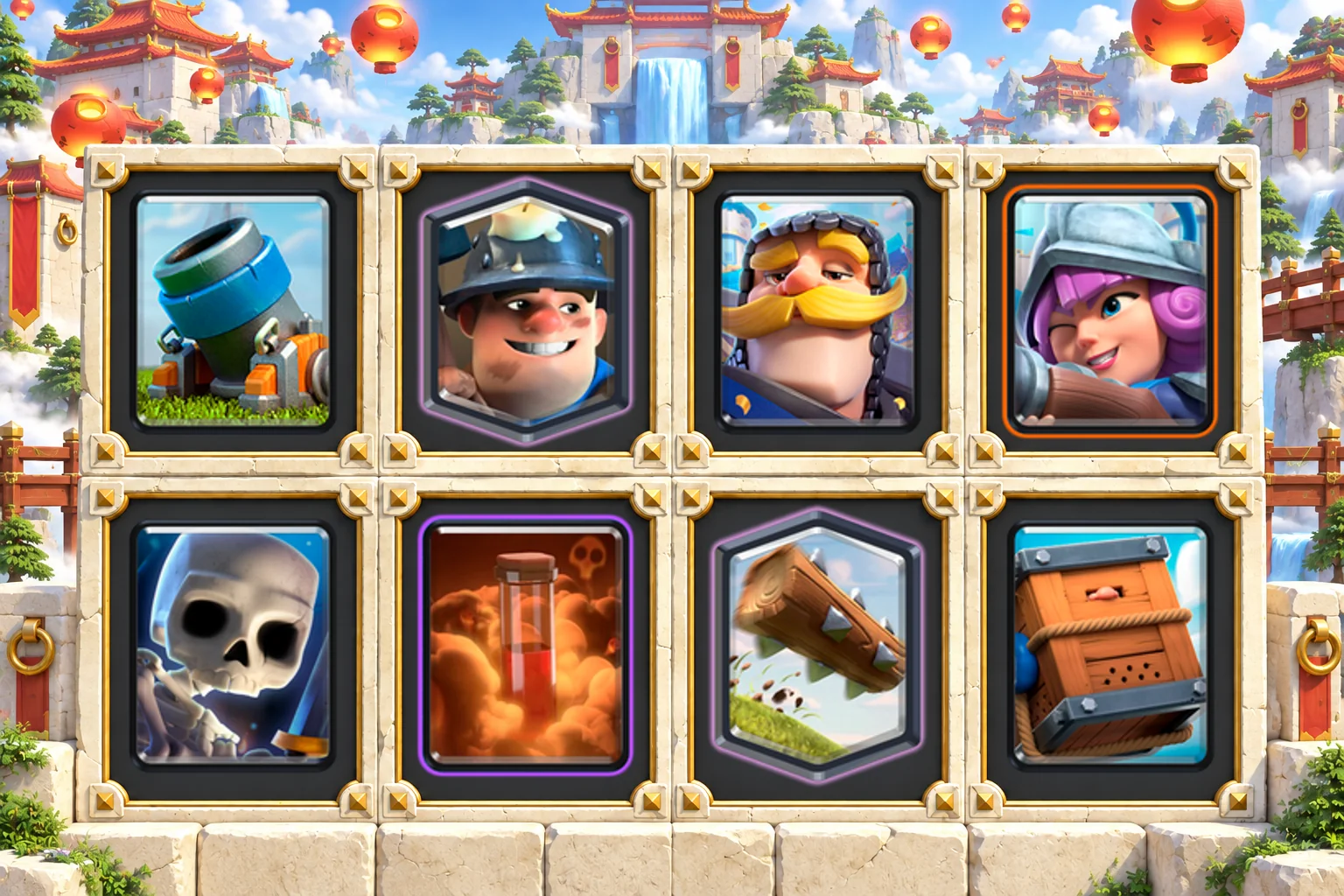 Mortar Miner Royal Delivery with Mortar, Miner, Knight, Musketeer, Skeletons, Poison, The Log, Royal Delivery
