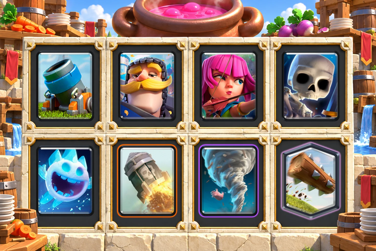 Mortar Rocket Control cards in order: Mortar, Knight, Archers, Skeletons, Ice Spirit, Rocket, Tornado, The Log