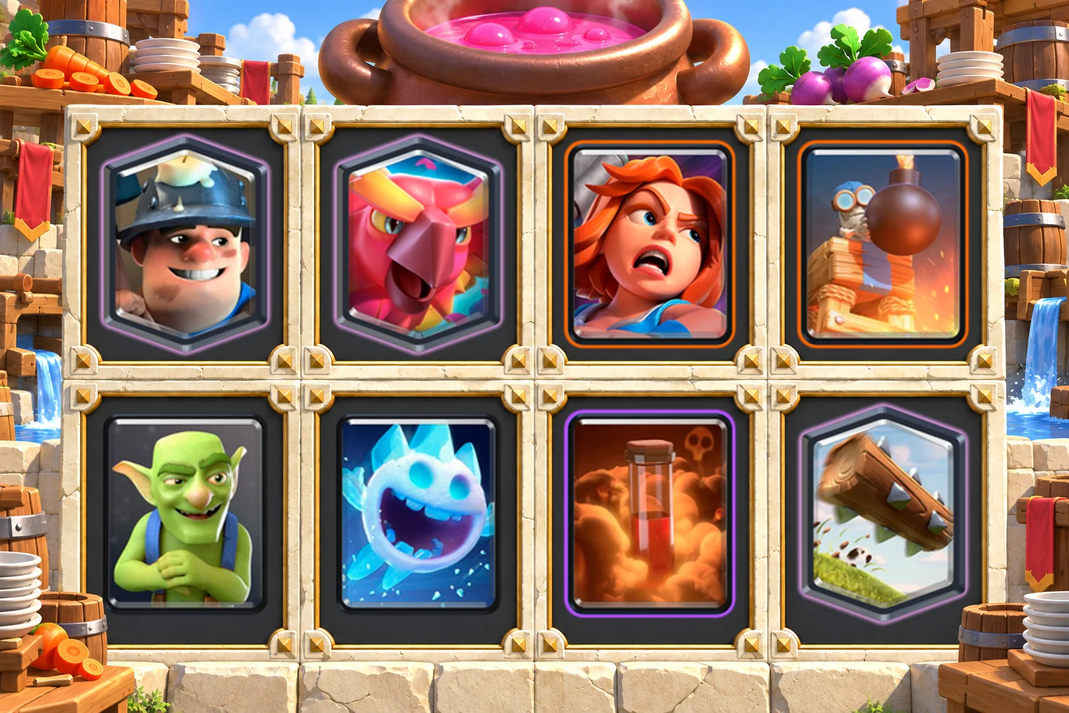 Miner Phoenix Poison cards in order: Miner, Phoenix, Valkyrie, Bomb Tower, Goblins, Ice Spirit, Poison, The Log