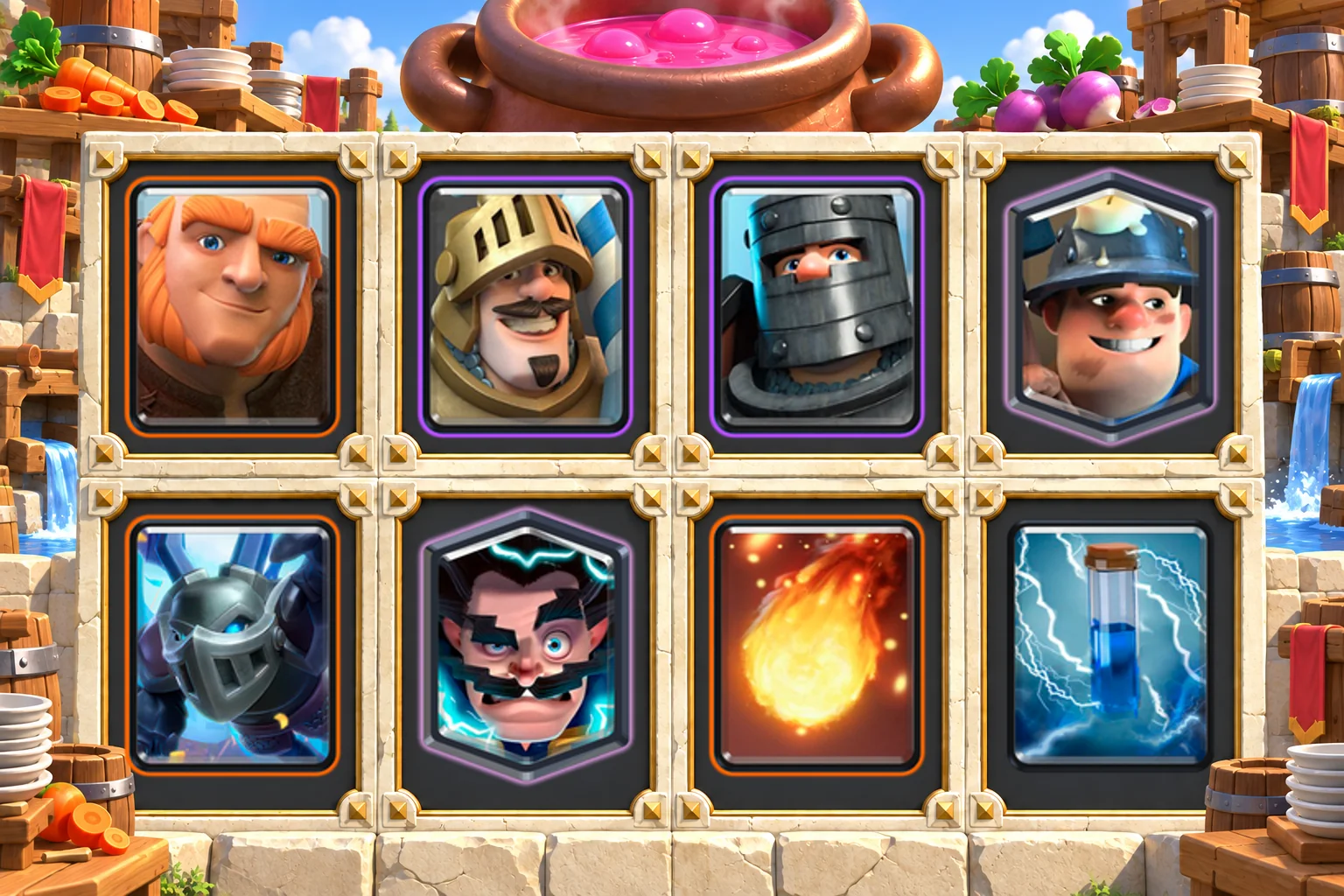 Giant Double Prince Miner cards in order: Giant, Prince, Dark Prince, Miner, Mega Minion, Electro Wizard, Fireball, Zap